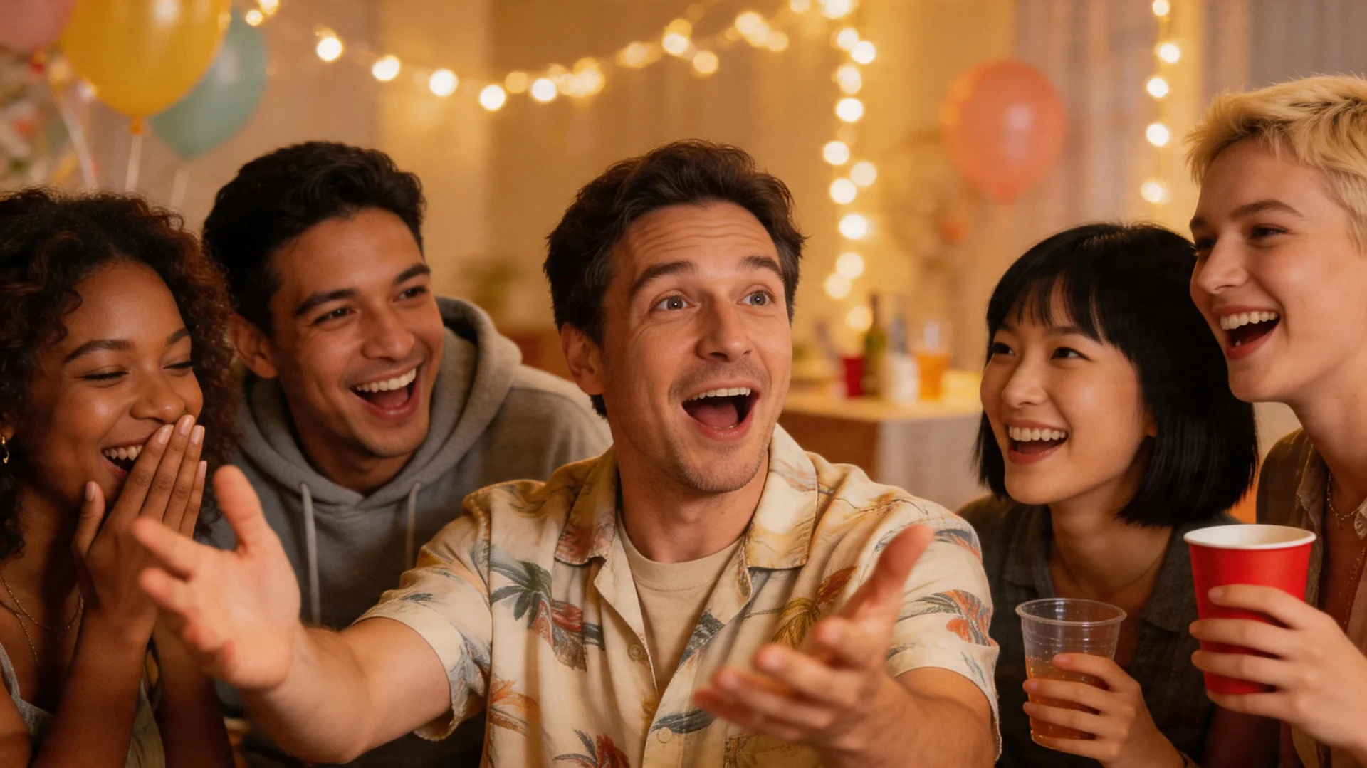 funny stories to tell - group of diverse friends laughing together at a party