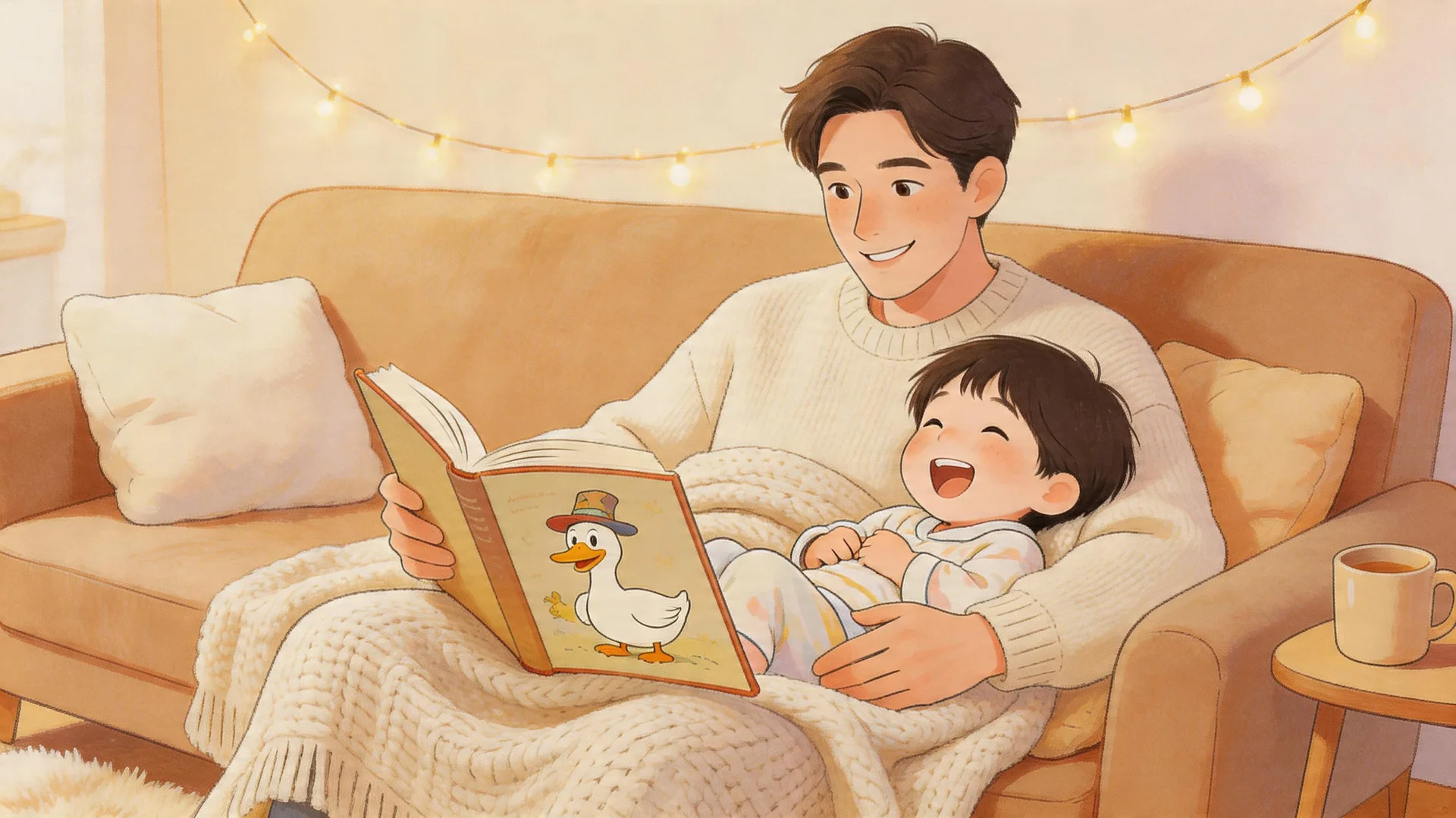 funny stories to tell - parent reading a funny book to a laughing child on